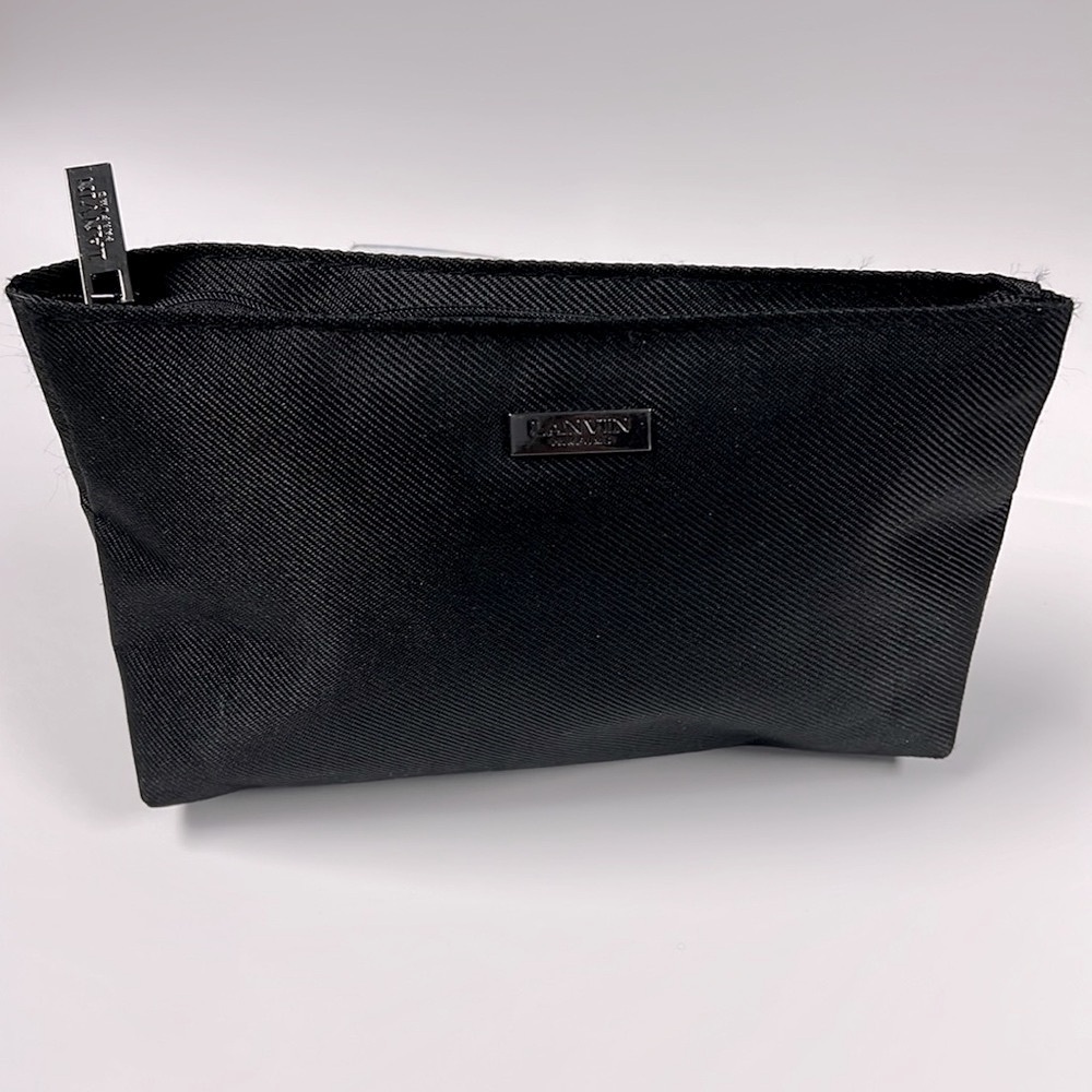 Lanvin Parfums Black Nylon Zip Top Make Up Clutch Pouch